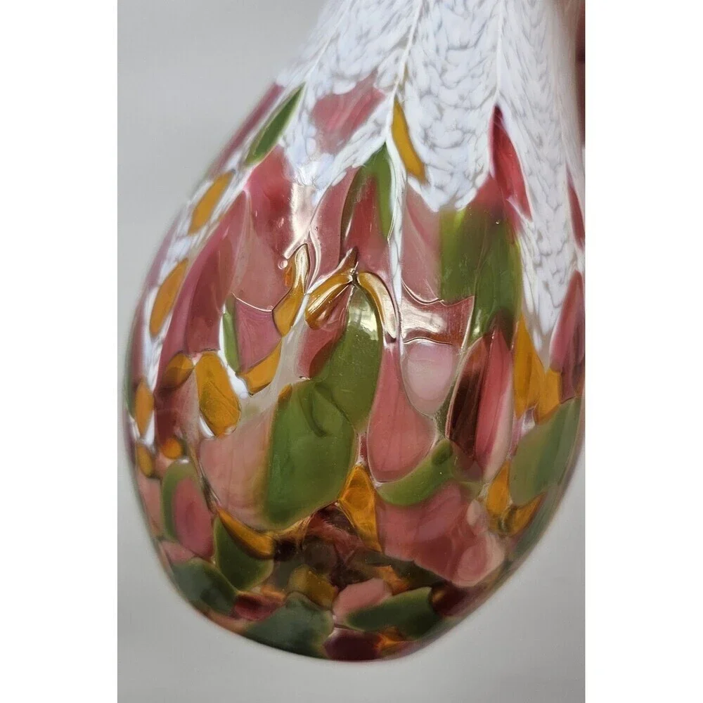 Glass Eye Studio Hand Blown Tulip Mosaic Raindrop Glass Vase  6.75